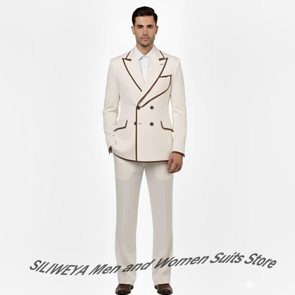 Men Formal Wear Brown - Stylish Men's Double-Breasted Suit Set Brown