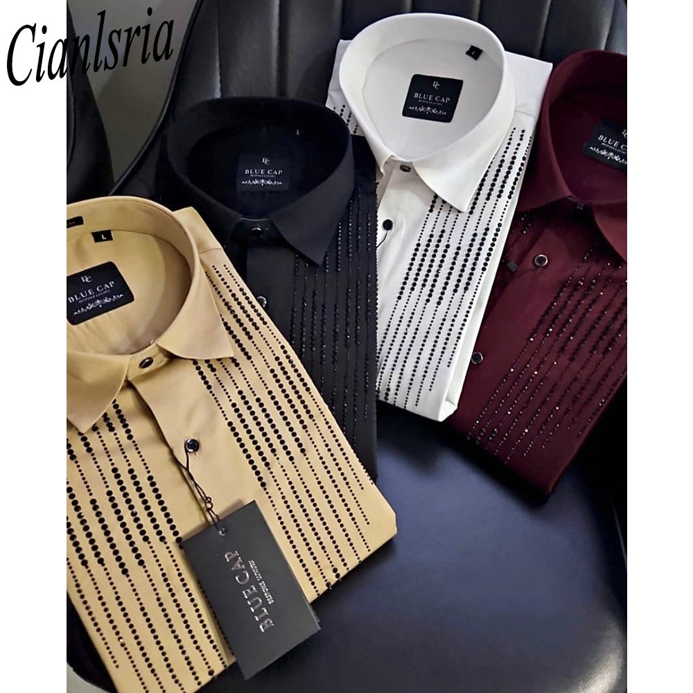 Men Luxury Vertical Rhinestone - огляд і ціна Men Formal Party Wear Shirt