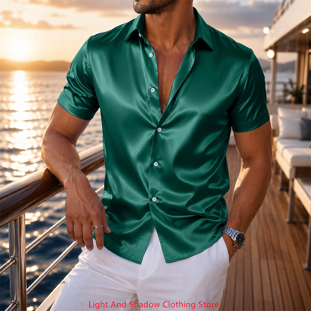 Men's Satin Short Sleeved Shir - огляд і ціна Men Formal Party Wear Shirt