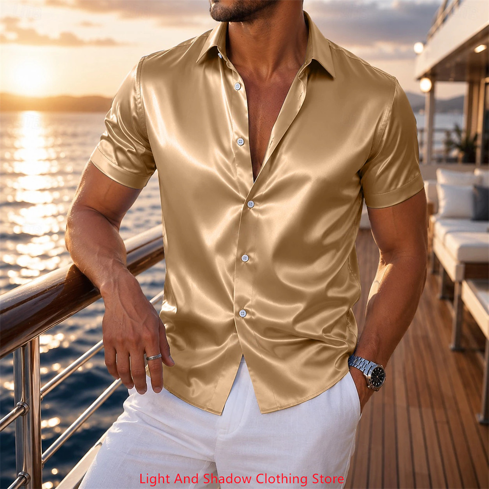 Men's Satin Short Sleeved Shir - огляд і ціна Men Formal Party Wear Shirt